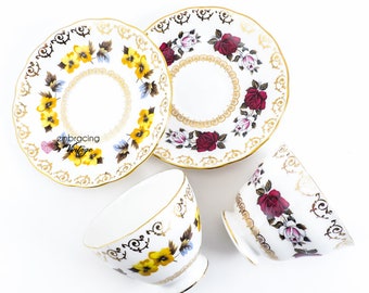 Set of 2 | COLCLOUGH | Vintage Teacup & Saucer | Made in England | Bone China | Teatime for Two | c. 1962 - 1964