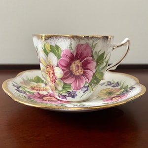 ROSINA | Vintage Teacup & Saucer | Floral | Bone China | Made in England | c. 1952+ | Gift for Vintage Teacup Collector | Gift for Her