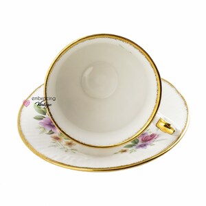 ELIZABETHAN Staffordshire Vintage Teacup & Saucer Pink, Purple and Yellow Flowers Made in England Fine Bone China Hand Decorated image 5