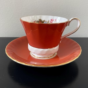 AYNSLEY | Vintage Teacups & Saucers | Burnt Orange Floral | Fine English Bone China | Made in England | Teacup Collector | Tea Time Ritual