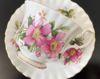 ROYAL ALBERT Prairieroos theekop en schotel | Engeland | China Beender Roze rozen | Montrose-vorm | 1980+