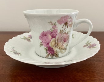 Leclair LIMOGES | Vintage Cup & Saucer | Demitasse | Coffee Cup | Roses | Made in France | Limoges France