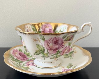 Royal Albert vintage theekop schotel | Bone China Pink Roses, Engeland Avon Shape