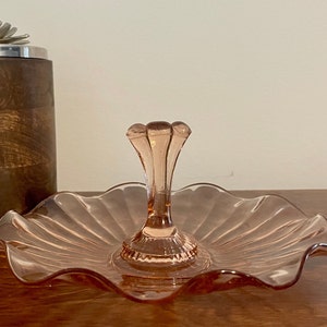 ANCHOR HOCKING | Pink Depression Glass | Tidbit Tray | Vintage Candy Dish | Trinket Dish | Made in USA | c. 1930s