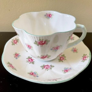 SHELLEY | Rosebud | Vintage Teacup & Saucer | Small Pink Rosebuds | Fine Bone China | Made in England | c. 1945 - 1966