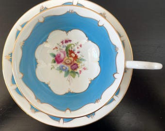 COALPORT Bone China Teacup and Saucer | Blue and White | Vintage | England