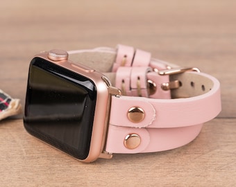 Pulseira de couro rosa para Apple Watch, pulseira reciclada para smartwatch.