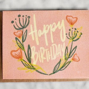 Floral Wreath - Happy Birthday - Greeting Card