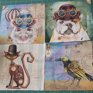 STEAM PUNK Animal Panels, Fabric Panel, Individual or lot of 4