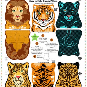 Beginner, Cut and Sew Really Big Cat Friends Snuggle Pillows, Lion, Tiger, Jaguar, Panther, Applique, toys, Preschool, Puppets, Bags