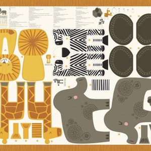 Moda Safari Life Animal Panel, Zebra, Lion, Giraffe, Elephant Stuffies, Stacy Iest Hsu Children's Novelty toys