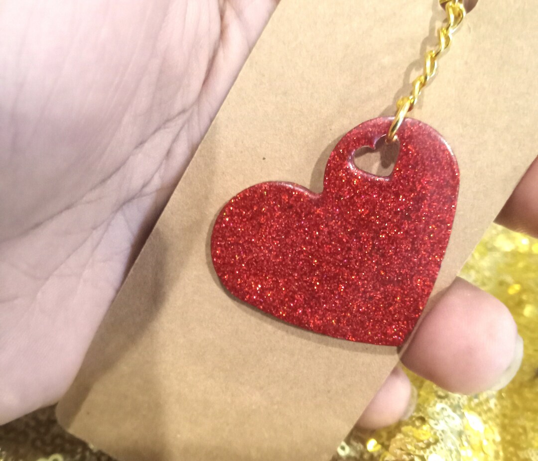 Holo Glitter Heart Keychain Handmade Custom Keychain Etsy