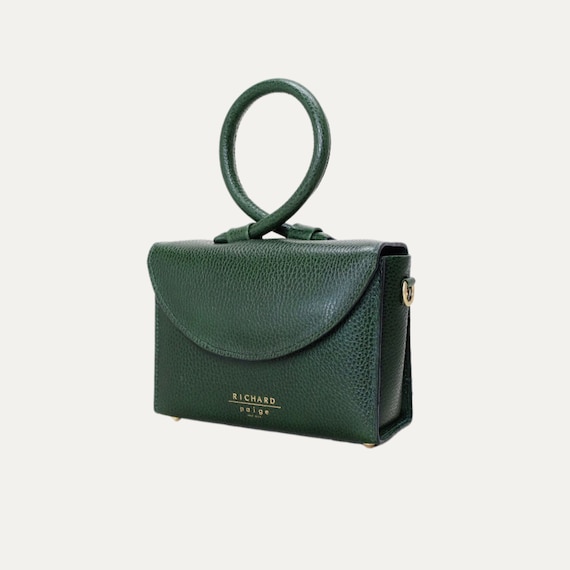 The Gemini | Loop Handle Genuine Italian Green Leather Mini Bag --  Design Awards Finalist 2022