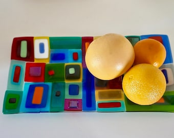 Fused Glass Transparent Carnival Platter