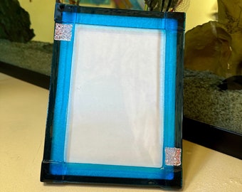 Fused glass frame in emerald green, purple or sky blue transparent glass - 6X8 inch frame