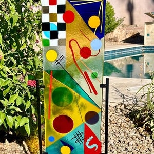 Fused glass 22X8 panels - sun catcher - indoor or outdoor  garden panels, stair railing panels, privacy panels MADE TO ORDER