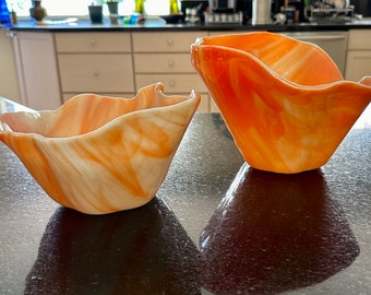 Fused Glass Wavy Bowl: Sedona Orange Red Abstract Art