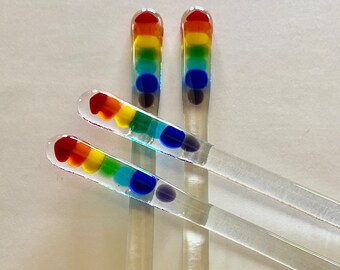 Zauberstäbe aus geschmolzenem Glas (4) in klar und Regenbogenfarben - 15 cm lang
