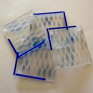 Fused Glass coasters - set of 4 - Blue Gray on clear glass