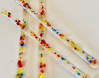 Fused Glass Swizzle sticks  (4) - 6 inch - confetti color