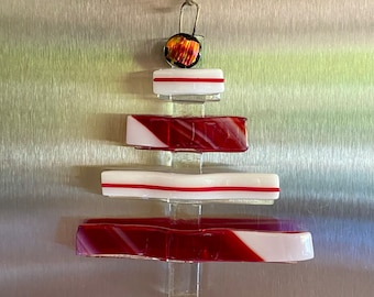 Fused Glass Christmas ornament - Christmas tree contemporary stocking stuffer in different shades of red glass