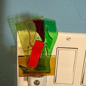 Fused Glass nightlight - contemporary unique in different shades of red, green and  iridized amber glass Christmas nightlight