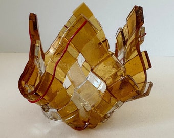 Bougeoir en treillis de verre fusionné - Ambre