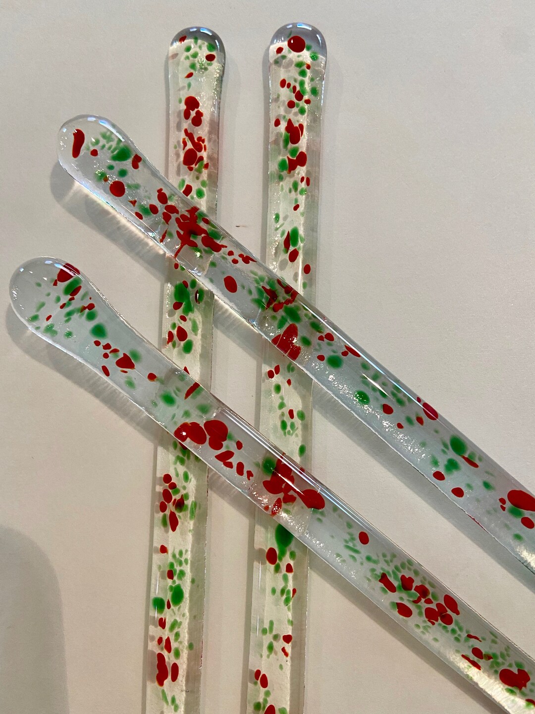 Fused Glass Swizzle Sticks 4 6 Inch Red and Green Christmas Swizzle