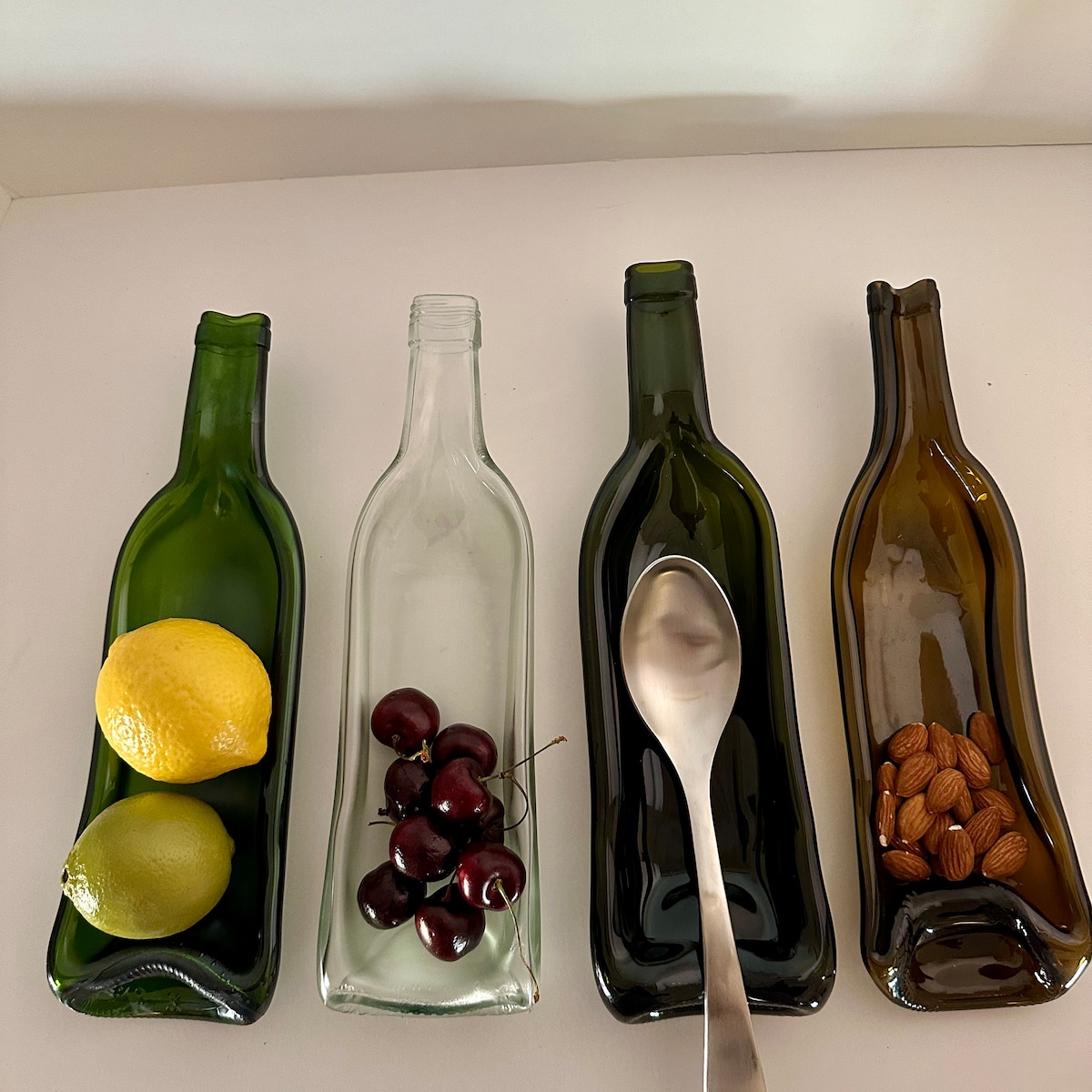 Recycled Wine Bottle Spoon Rest or Serving Tray: Upcycled Glass Appetizer tray Olive Cracker fruit bar area tray