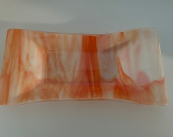 Fused Glass Rectangular Tray - gorgeous Orange sherbet shades