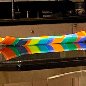Fused Glass Platter: Vibrant Colors, Rectangular Serving Tray (22x6.5x2 inches