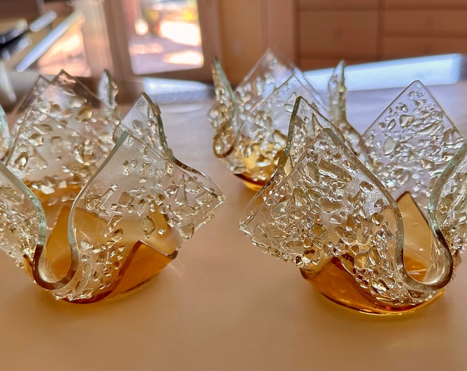 Fused Glass Candle Holders in Amber With Crushed Glass Etsy