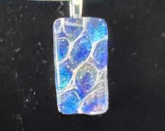 Gorgeous dichroic pendant in peacock blue and purple iridescent colors - 3/4 inch X 1/2 inch