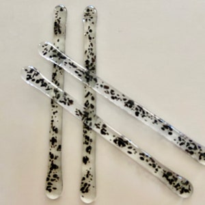 Fused Glass Swizzle Sticks - Black Sprinkle Stirrers, Set of 4