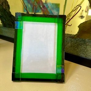 Fused glass frame in emerald green, purple or sky blue transparent glass - 6X8 inch frame