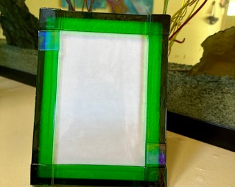 Fused glass frame in emerald green, purple or sky blue transparent glass - 6X8 inch frame