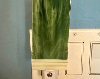 Fused Glass nightlight - contemporary unique in forest green with some white  and clear glass