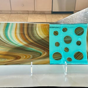 フュージングガラス製ジュピタープラッター：イエロー、オレンジ、アクアブルー、南西部の色合い