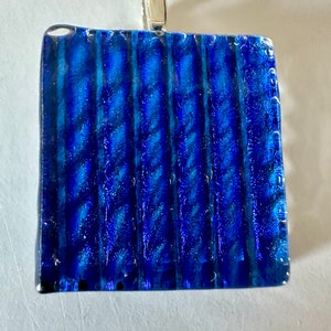Fused Glass pendant in dichroic deep blue color -  square
