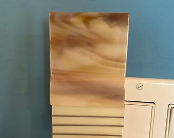Fused Glass nightlight - contemporary unique in light sand with mauve , beige swirls and light purple lines