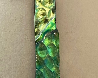 Gorgeous dichroic pendant in different shades of aqua blue/green with slight hint of gold - 1 inch X 1/2 inch