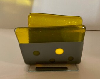 Fused glass sponge, mail, napkin, business card holder - sink organizer in charcoal gray and transparent yellow