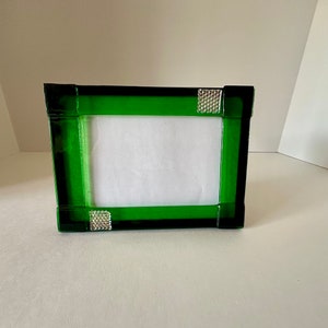 Fused glass frame in sky blue, emerald green, purple or combination of dark blue/ sky blue transparent glass  with dichroic accents 5X7 inch