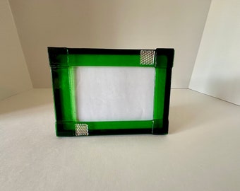 Fused glass frame in sky blue, emerald green, purple or combination of dark blue/ sky blue transparent glass  with dichroic accents 5X7 inch