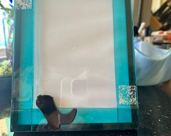Handgemaakte fotolijst van gefuseerd glas met paardenmotief, 6x8 inch, paardensportdecoratie (aqua of rood)