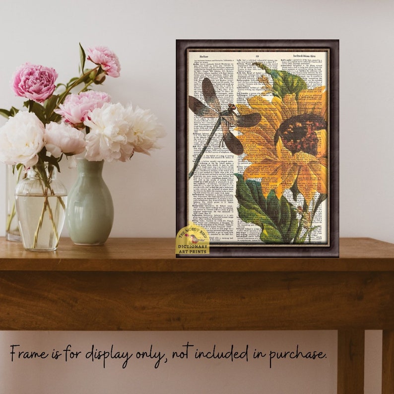 Dragonfly & Sunflower ~ Vintage Dictionary Print - Etsy