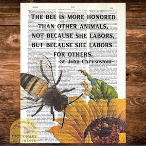 Inspirational Bee Quote & Sunflowers~ Vintage Dictionary Print