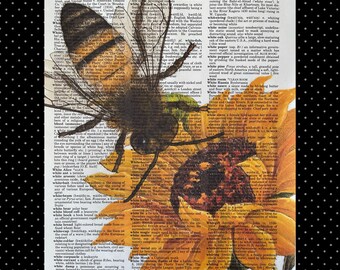 Sunflower & Bee vintage dictionary print