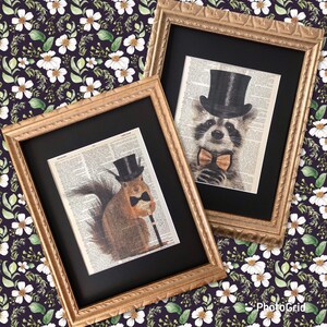 Vintage dictionary print set: fancy Squirrel & raccoon