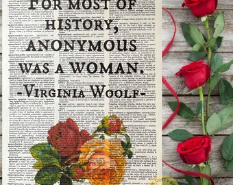 Virginia Woolf~ “Anonymous was a Woman” quote~ vintage dictionary print